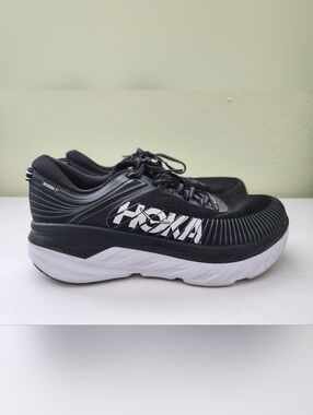 HOKA Bondi 7 Black and White Running Shoes - Men's 9 2E (Wide)